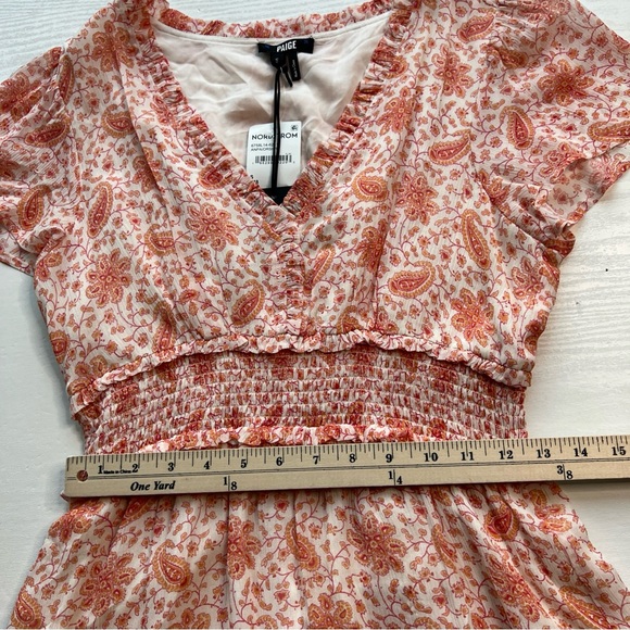 PAIGE Giannina Dress Womens Small Orange Paisley Silk Chiffon Short Sleeve - Picture 7 of 16